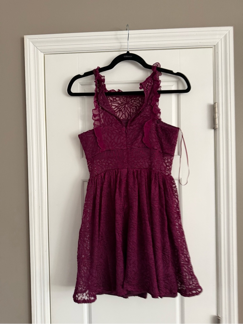 Girls Lace Ruffled Party Dress - Deep Berry